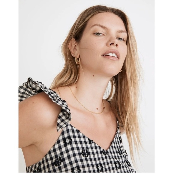 NWT Madewell Gingham Print Ruffle Hem Tent Midi Dress Preppy Black White Size 10 - Picture 3 of 14